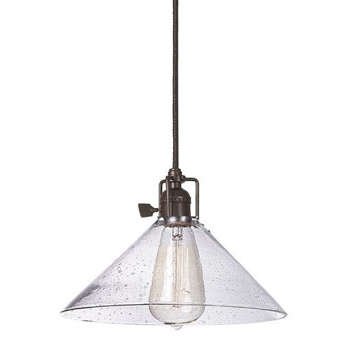 JVI Designs 1200-08 S2-CB One light Union Square pendant oil rubbed bronze finish 10" Wide, seeded mouth blown glass shade